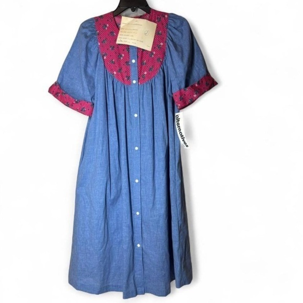 Alternatives House Dress Womens 10 Blue Floral Vintage 80s Nightgown Denim USA